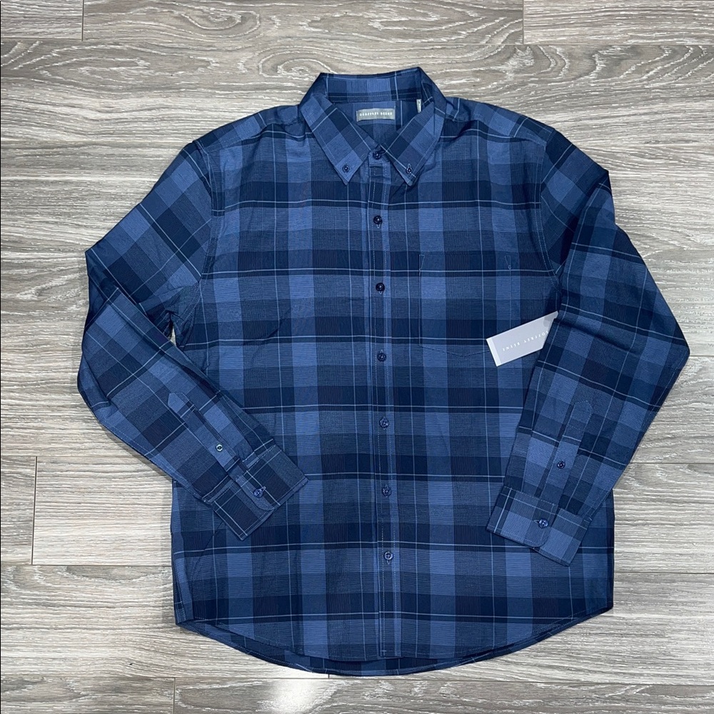 Geoffrey Beene Navy and Light Blue Plaid Shirt